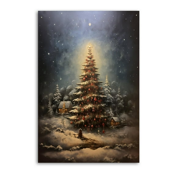 Snow Village Christmas Tree Painting On Canvas Wall Art Poster Scroll Picture Print Living Room Walls Decor Home Posters 16x24inch(40x60cm)