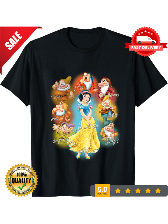 Snow White And Seven Dwarfs Characters Signatures Tshirt Women, NEW INSTOCK-TH73459