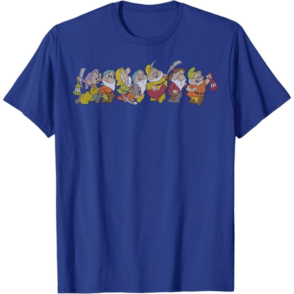 Snow White And The Seven Dwarfs Marching In Line DTG Print Unisex T-Shirt,Royal Blue Color,Size YL