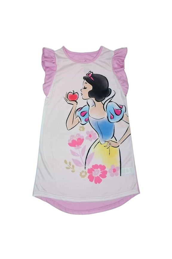 Snow White Apple and Wildflowers Girl's Satinet Pink Flutter Sleeve Nightgown (Small 6/6X)