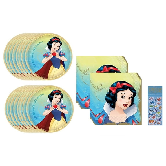 Snow White Birthday Party Supplies Bundle includes 16 Lunch Plates and 16 Lunch Napkins (Bundle for 16)