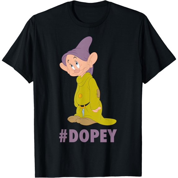 Snow White Dopey Hashtag Portrait DTG Print Unisex T-Shirt,Black Color,Size YM