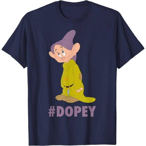 Snow White Dopey Hashtag Portrait DTG Print Unisex T-Shirt,Navy Color,Size M