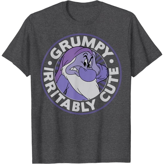 Snow White Grumpy Irritably Cute Graphic DTG Print Unisex T-Shirt,Dark Heather Grey Color,Size M