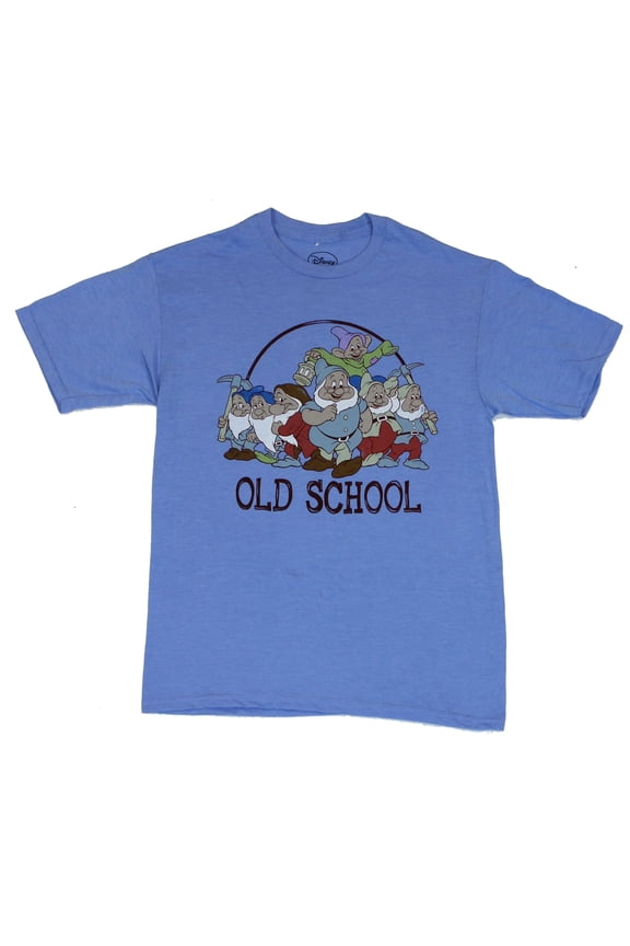 Snow White Mens T-Shirt - "Old School" Classic Seven Dwarfs Circle Pic (X-Small)