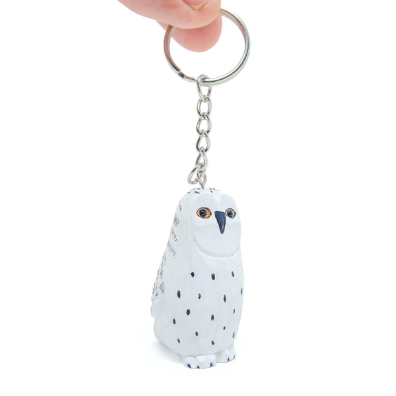 Snow White Owl Keychain Handmade Ring Hook Clip Freedom Charm Miniature Wood Mini Figurine Small Animal Bird