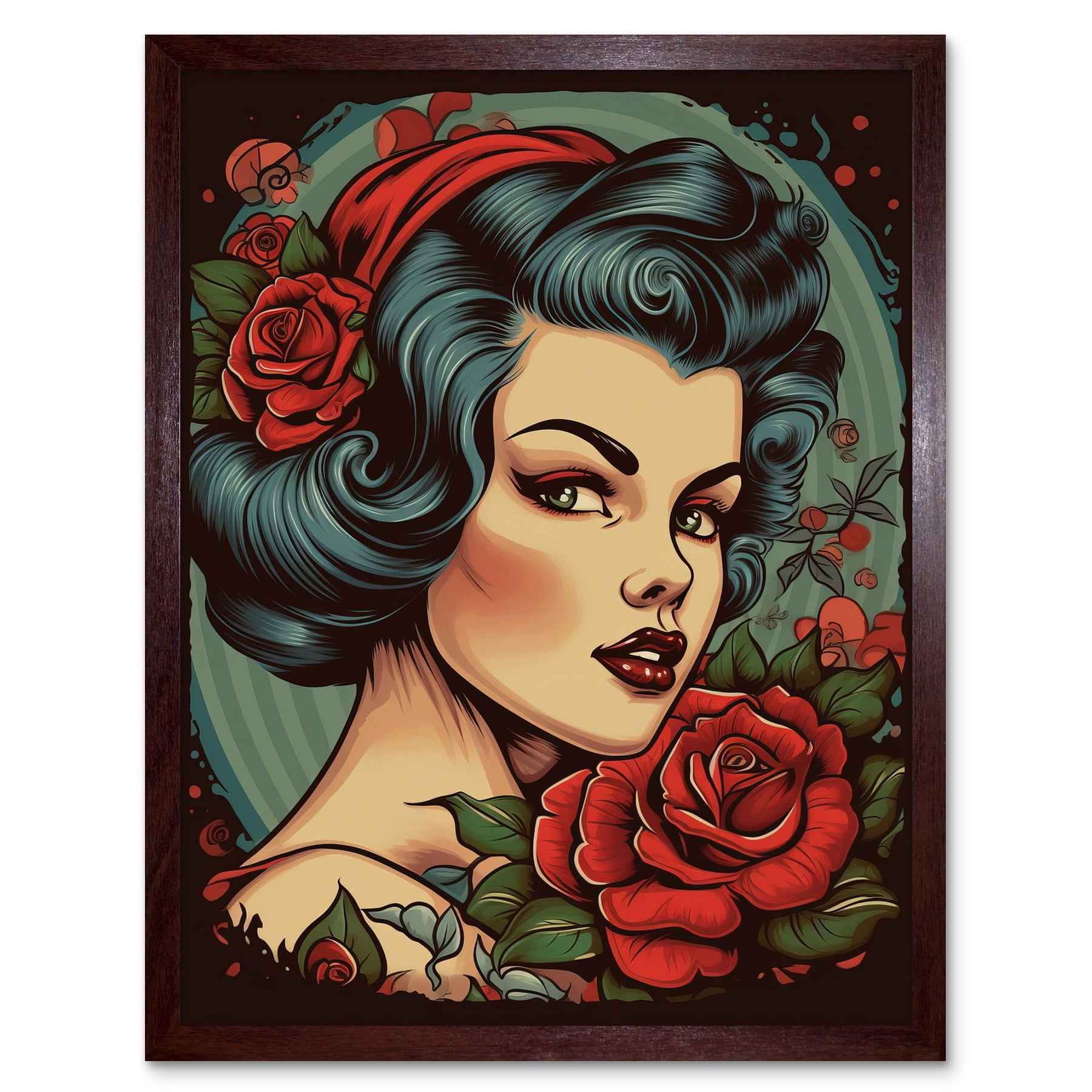 Snow White Roses Pin Up Rockabilly Americana 50s Extra Large XL Wall Art  Poster Print 