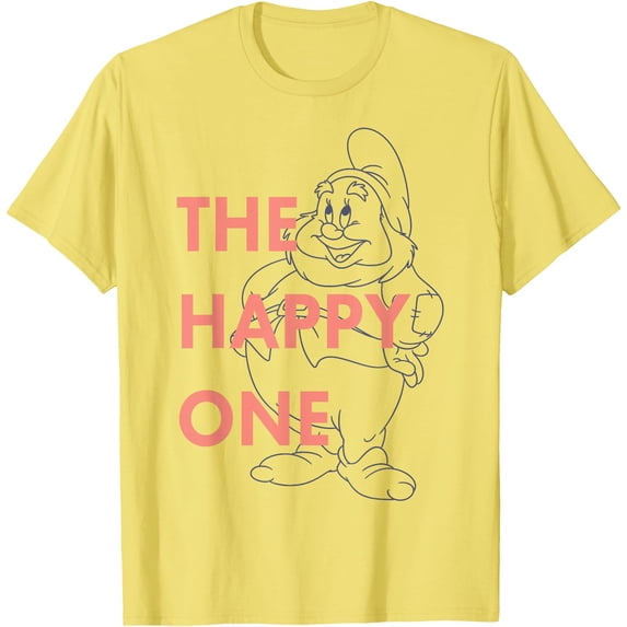 Snow White The Happy One Outlined Graphic DTG Print Unisex T-Shirt,Cornsilk Color,Size 4XL