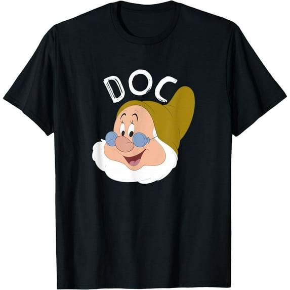 Snow White & The Seven Dwarfs Doc Face DTG Print Unisex T-Shirt,Black Color,Size XL
