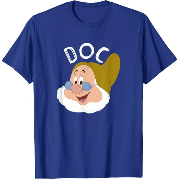 Snow White & The Seven Dwarfs Doc Face DTG Print Unisex T-Shirt,Royal Blue Color,Size L