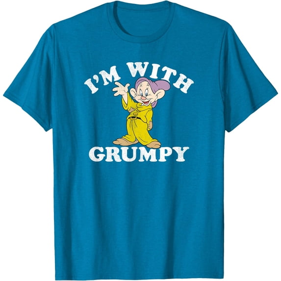 Snow White & The Seven Dwarfs Dopey I'm With Grumpy DTG Print Unisex T-Shirt,Sapphire Color,Size YXS