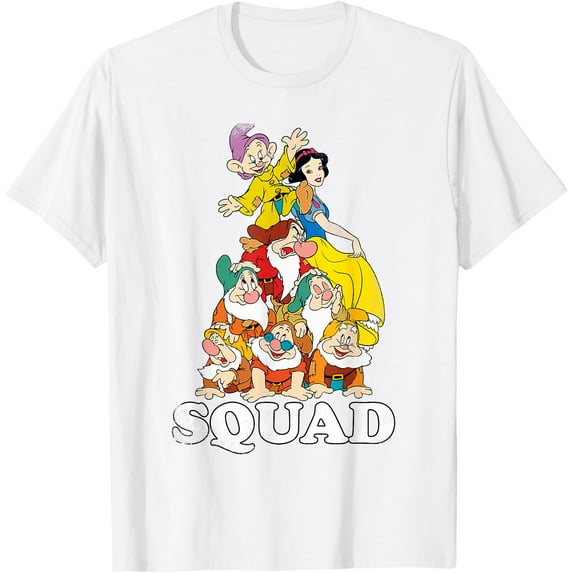 Snow White & The Seven Dwarves Squad Goals Pile DTG Print Unisex T-Shirt,White Color,Size 4T