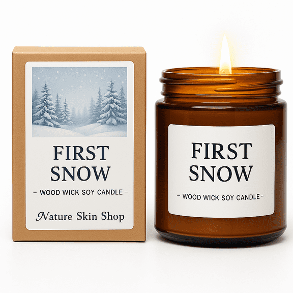 Nature Skin Shop First Snow Wood Wick Candle, Fresh Winter Scent, 8.5 Ounces