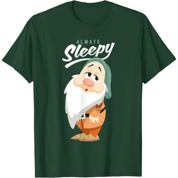 Snow White and The Seven Dwarfs Always Sleepy DTG Print Unisex T-Shirt,Forest Green Color,Size 4XL