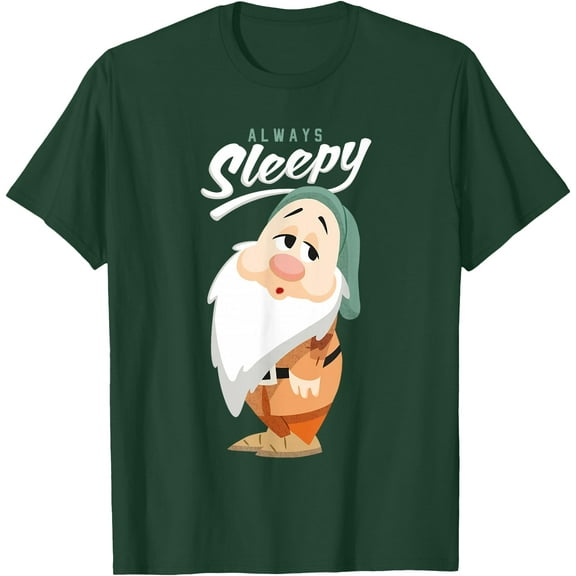 Snow White and The Seven Dwarfs Always Sleepy DTG Print Unisex T-Shirt,Forest Green Color,Size M