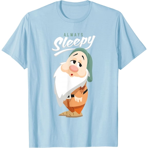 Snow White and The Seven Dwarfs Always Sleepy DTG Print Unisex T-Shirt,Light Blue Color,Size M