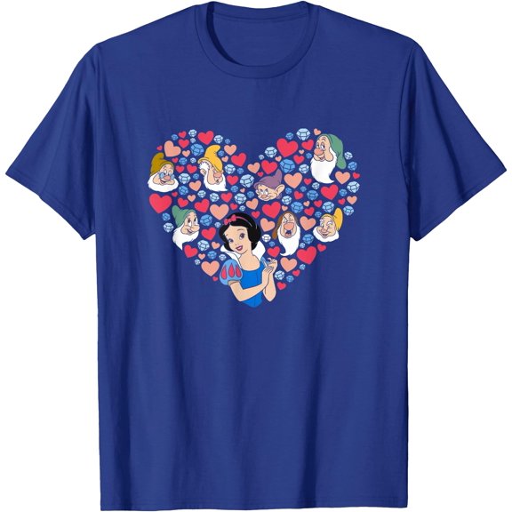 Snow White and the Seven Dwarfs Heart Valentine's Day DTG Print Unisex T-Shirt,Royal Blue Color,Size 3XL