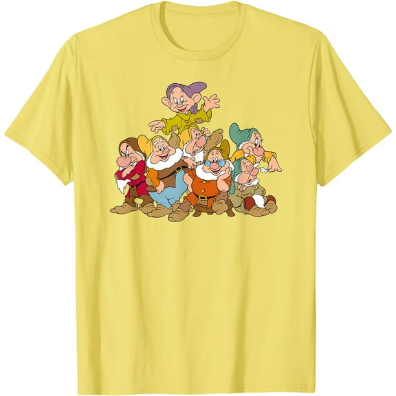 Snow White & the Seven Dwarfs Group Fun DTG Print Unisex T-Shirt,Cornsilk Color,Size M