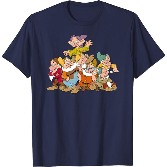 Snow White & the Seven Dwarfs Group Fun DTG Print Unisex T-Shirt,Navy Color,Size 2T