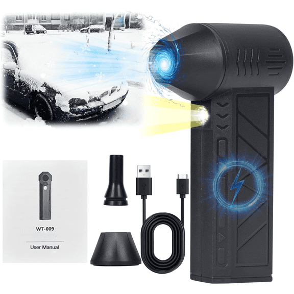 Snow Whiz Turbo Blower, Snowwhiz Turbo Blower with Led, Mini Turbo Snow Blower for Car,3 Gear Adjustable Super Power Turbo Breeze Electric Blower,Clear Snow 10x Faster (Nozzle*Set)