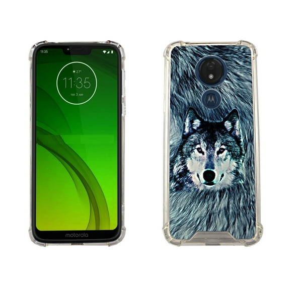 Snow Wolf Case for Motorola G7 Supra 6.2' 4 Cushion Corners TPU Bumper + Hard Acrylic Back Shockproof Scratch-Resistant Cover for Girls Women Teen