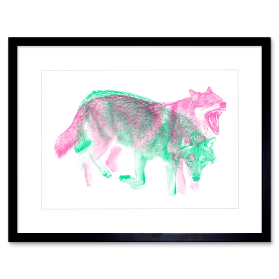 Snow Wolf Double Exposure Framed Wall Art Print