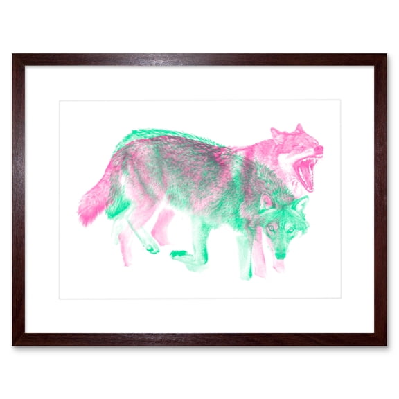 Snow Wolf Double Exposure Framed Wall Art Print