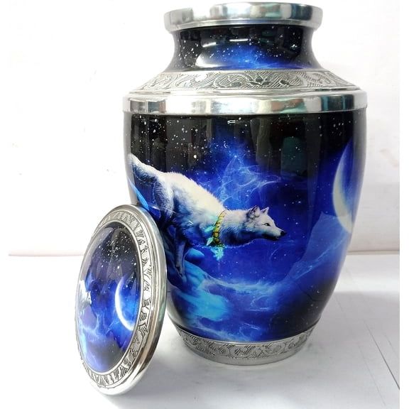 Snow Wolf Engraved Design Urn For Human Ashes Adult Cremation Urns With Velvet Bag Comforting Classy Finish To Honor Your Loved One