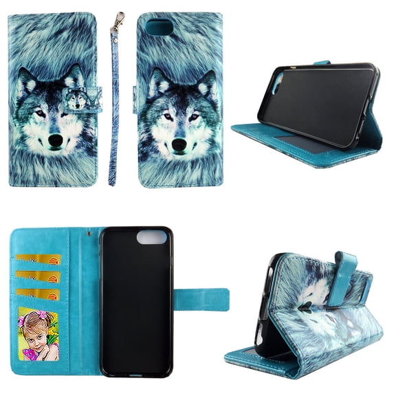 Snow Wolf Wallet Case for iPhone 6 / 6s / 7 / 8 Folio Standing Cover Card Slot Money Pocket Magnetic Closure Fashion Flip Pu Leather