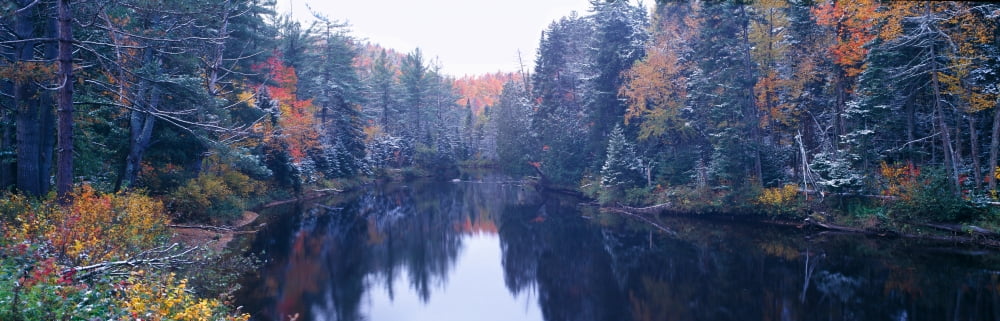 Snow and Autumn trees Adirondack Mountains New York State Canvas Art - Panoramic Images (36 x 12)