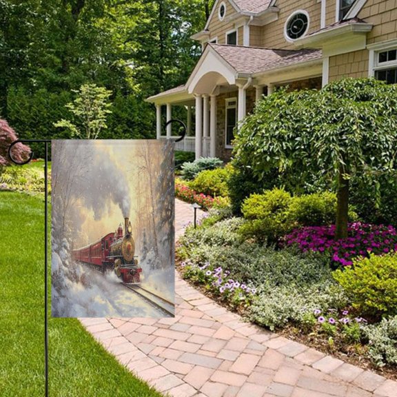 Snow and Train Garden Flag Double Sided 12 x 18 Inch Outside Yard Decoration Outdoor Flag