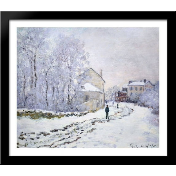 Snow at Argenteuil 32x28 Large Black Wood Framed Print Art by Claude Monet