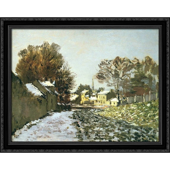 Snow at Argenteuil 36x28 Large Black Ornate Wood Framed Canvas Art by Claude Monet