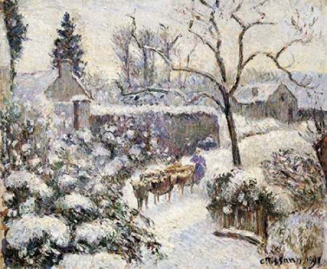 Snow at Montfoucault Canvas Art - Camille Pissarro (20 x 24)