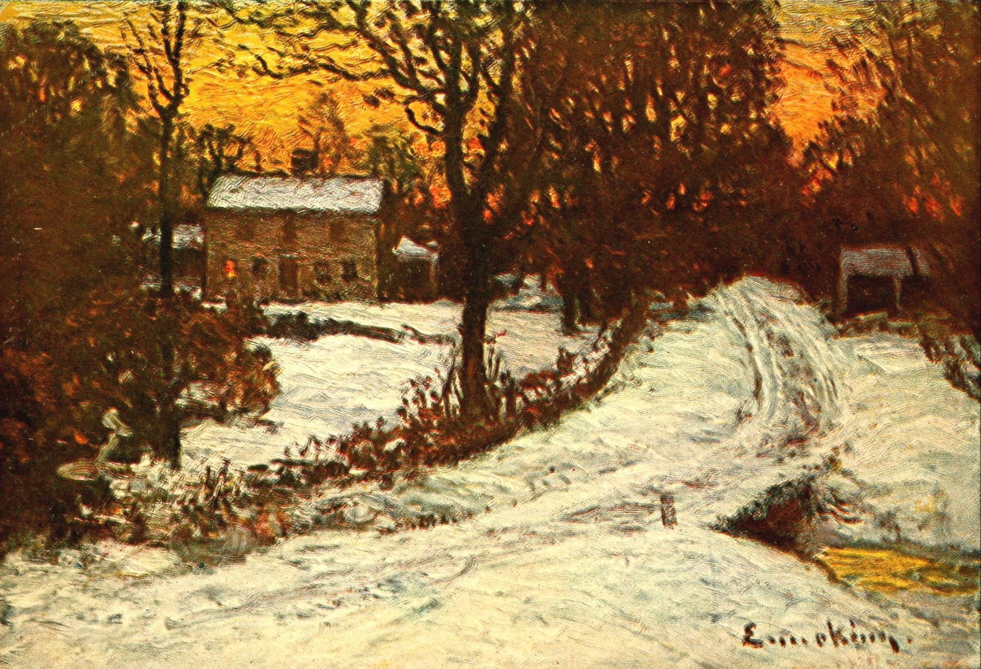 Snow-bound 1906 Snow scene Canvas Art - John J Enneking (18 x 24)