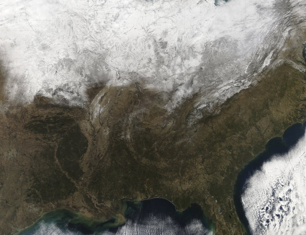 Snow cover over the United States Canvas Art - Stocktrek Images (32 x 25)
