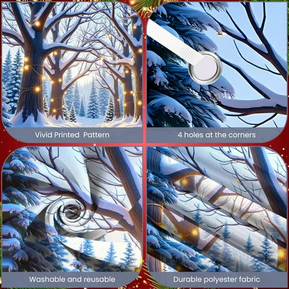 Snow-covered Branches Winter Banner Fairy Lights Christmas Banner Winter Forest Blue Tone Snowy Tree Banner for Christmas Party Winter Celebration New Year Eve