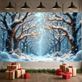 thumbnail image 1 of Snow-covered Branches Winter Banner Fairy Lights Christmas Banner Winter Forest Blue Tone Snowy Tree Banner for Christmas Party Winter Celebration New Year Eve, 1 of 9
