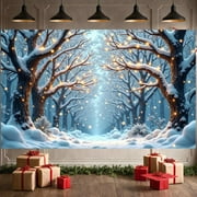 Snow-covered Branches Winter Banner Fairy Lights Christmas Banner Winter Forest Blue Tone Snowy Tree Banner for Christmas Party Winter Celebration New Year Eve