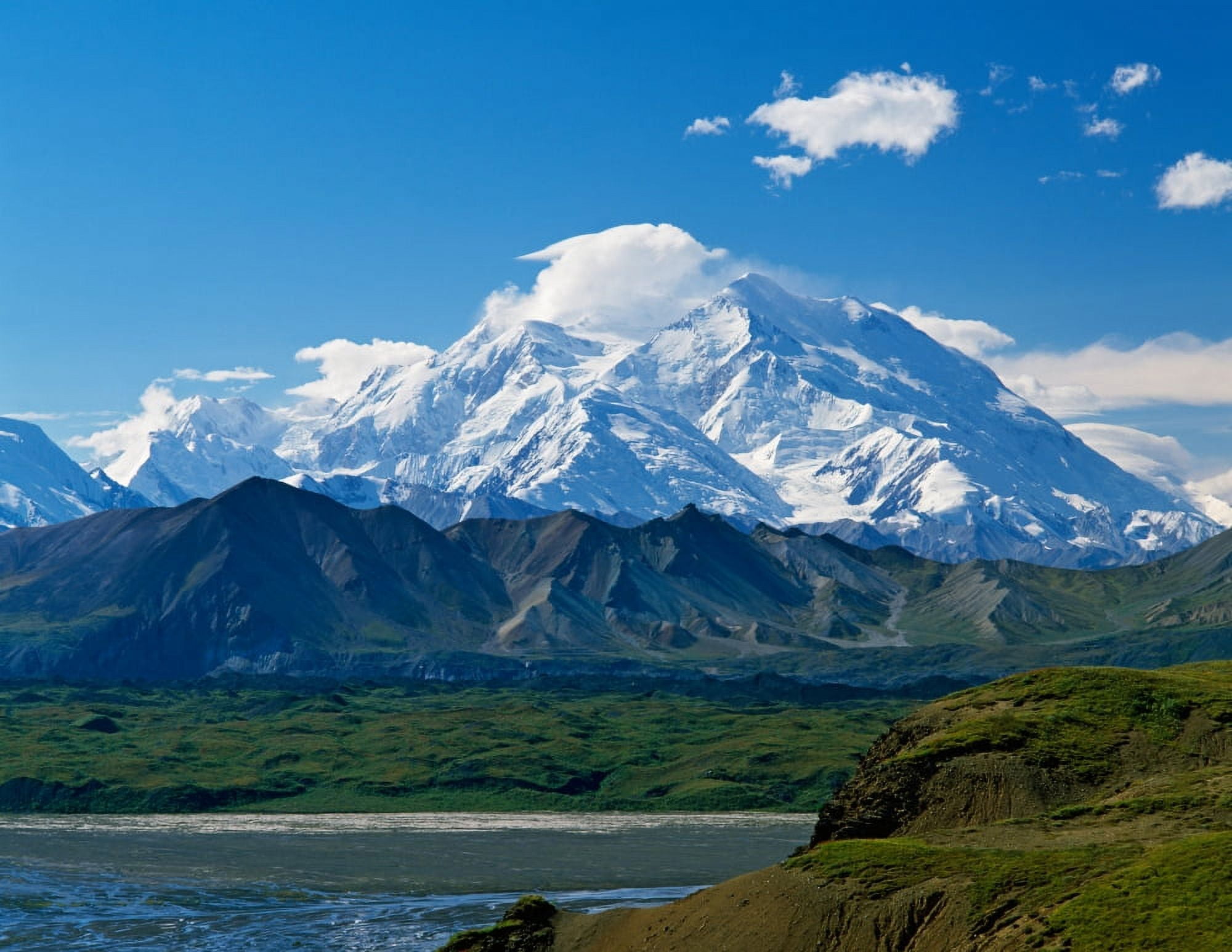 Snow-covered Mount McKinley blue sky Denali National Park Alaska USA Canvas Art - Panoramic Images (27 x 9)