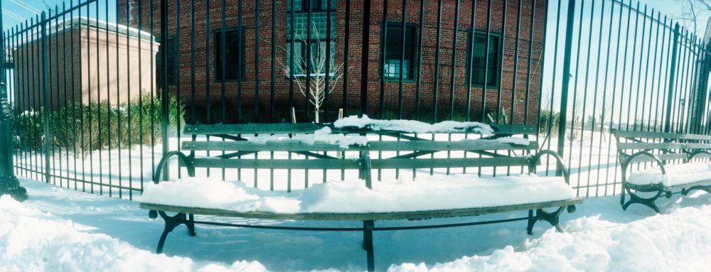 Snow covered bench in a park East River Park Lower East Side Manhattan New York City New York State USA Canvas Art - Panoramic Images (27 x 9)