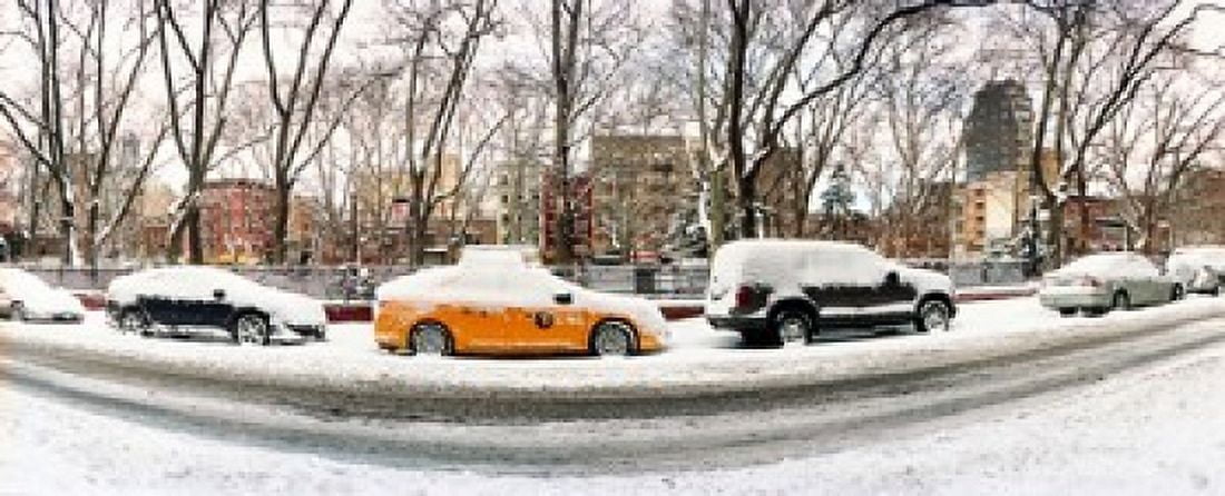 Snow covered cars parked on the street in a city Lower East Side Manhattan New York City New York State USA Canvas Art - Panoramic Images (30 x 12)