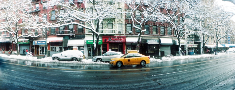 Snow covered cars parked on the street in a city Union Square Manhattan New York City New York State USA Canvas Art - Panoramic Images (36 x 12)