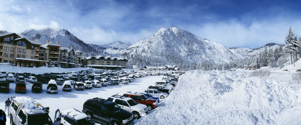 Snow covered cars in a parking lot Squaw Valley Ski Resort Lake Tahoe Olympic Valley Placer County California USA Canvas Art - Panoramic Images (36 x 12)