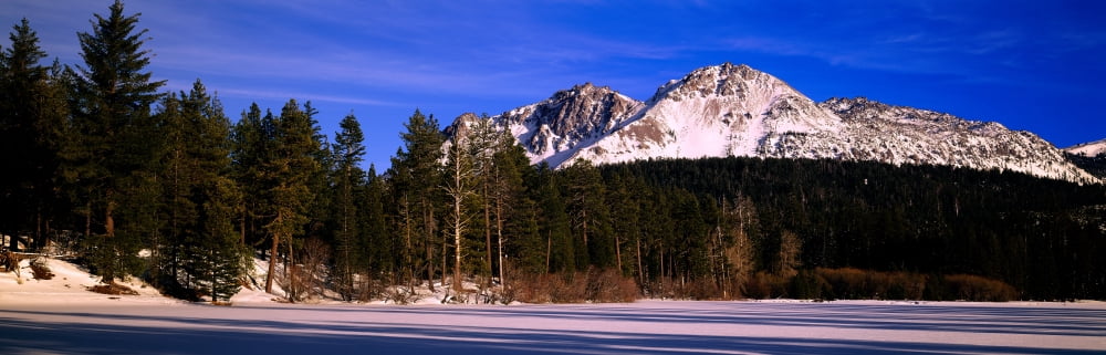 Snow covered lake at Lassen Volcanic National Park California Canvas Art - Panoramic Images (36 x 12)