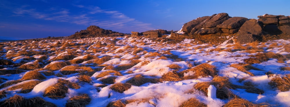 Snow covered landscape Dartmoor Devon England Canvas Art - Panoramic Images (36 x 12)