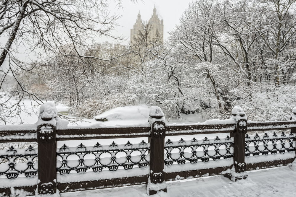 Snow-covered landscape from Oak Bridge Central Park New York City New York United States of America Canvas Art - F M Kearney Design Pics (19 x 12)