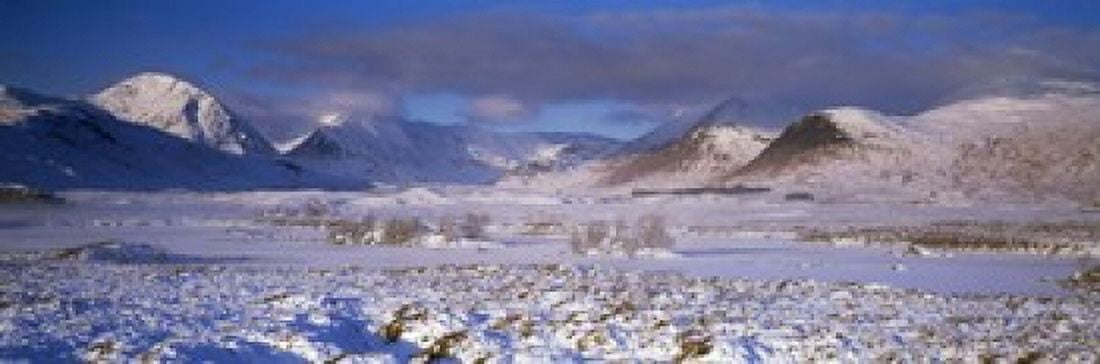 Snow covered landscape with mountains in winter Black Mount Rannoch Moor Highlands Region Scotland Canvas Art - Panoramic Images (18 x 6)