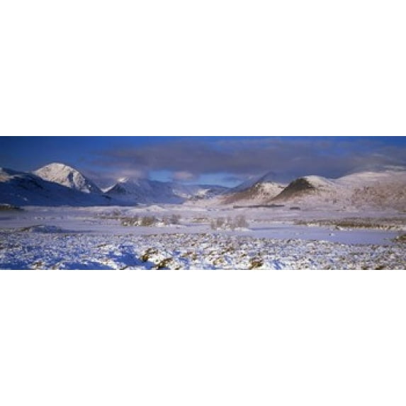 Snow covered landscape with mountains in winter, Black Mount, Rannoch Moor, Highlands Region, Scotland Poster Print (18 x 6)