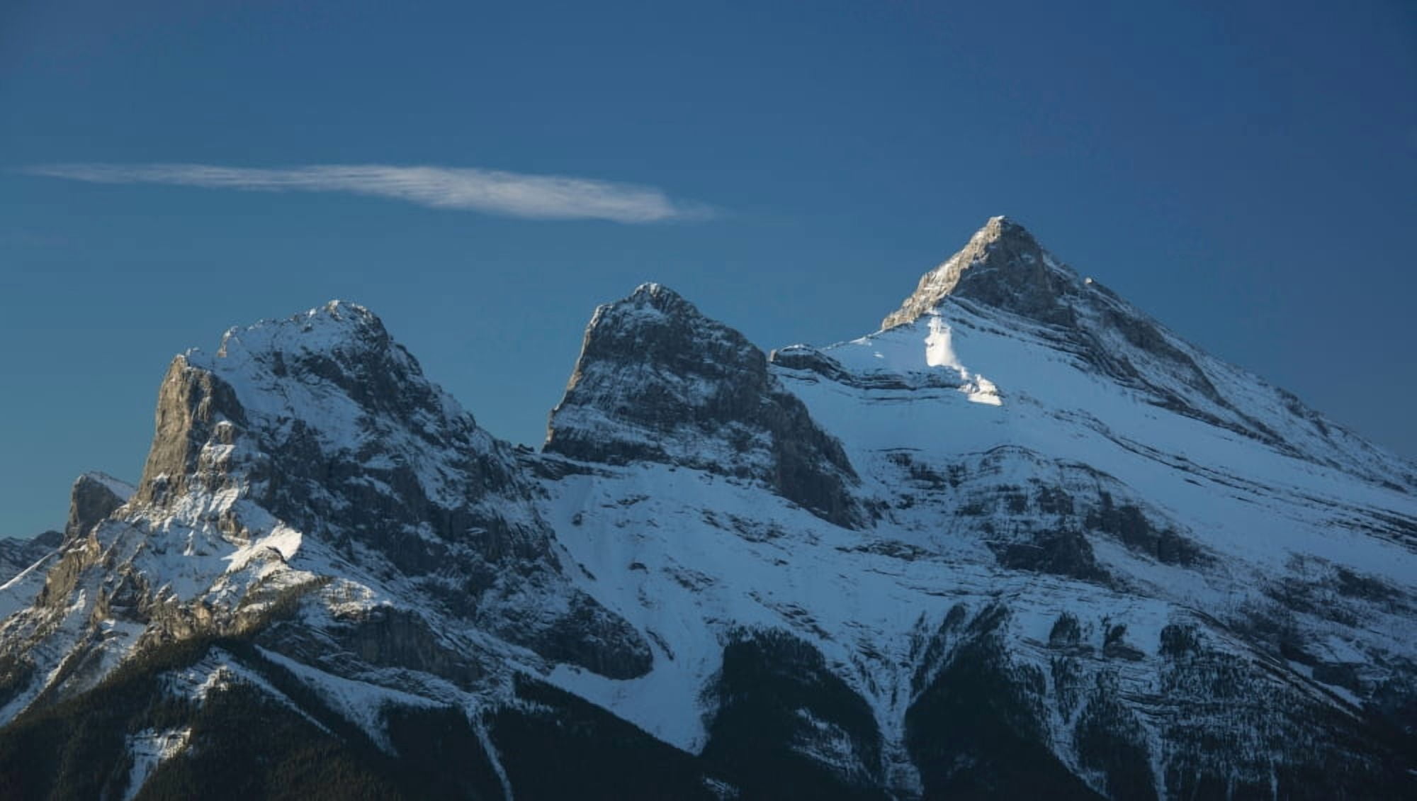 Snow covered mountains Three Sisters Canmore Alberta Canada Canvas Art - Panoramic Images (14 x 24)